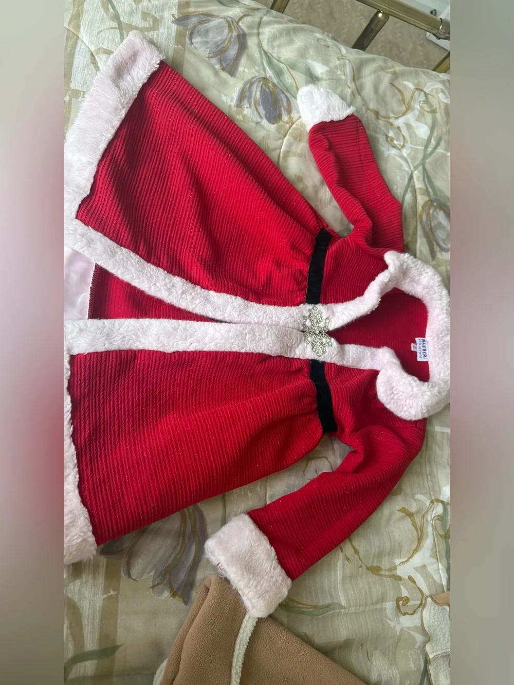 Blueberi Boulevard Red Coat with White Faux-Fur Trim and Jeweled Clasp
